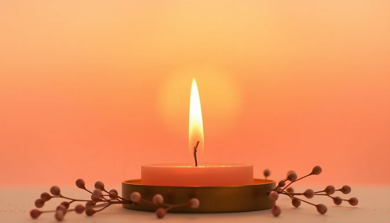 Zarte goldene Flamme gegen warmen Terrakotta- und Rosen-Sonnenuntergang